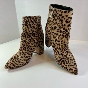 Sam Edelman Hilty Tan & Black Leopard Print Cow Hair Ankle Boots Size 8